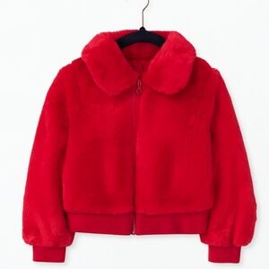 Hanna Andersson Girl's Holiday Cozy Plush Faux Fur Bomber Jacket Hanna Red US 10
